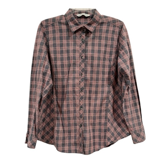 Woolrich Shirt Outdoor Hiking Plaid Button Down Color Gray Red Pink Size Large - Picture 1 of 9